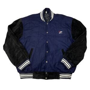 State of Oklahoma Bomber Varsity Jacket Coat Suede Leather Sleeves Navy Black XL